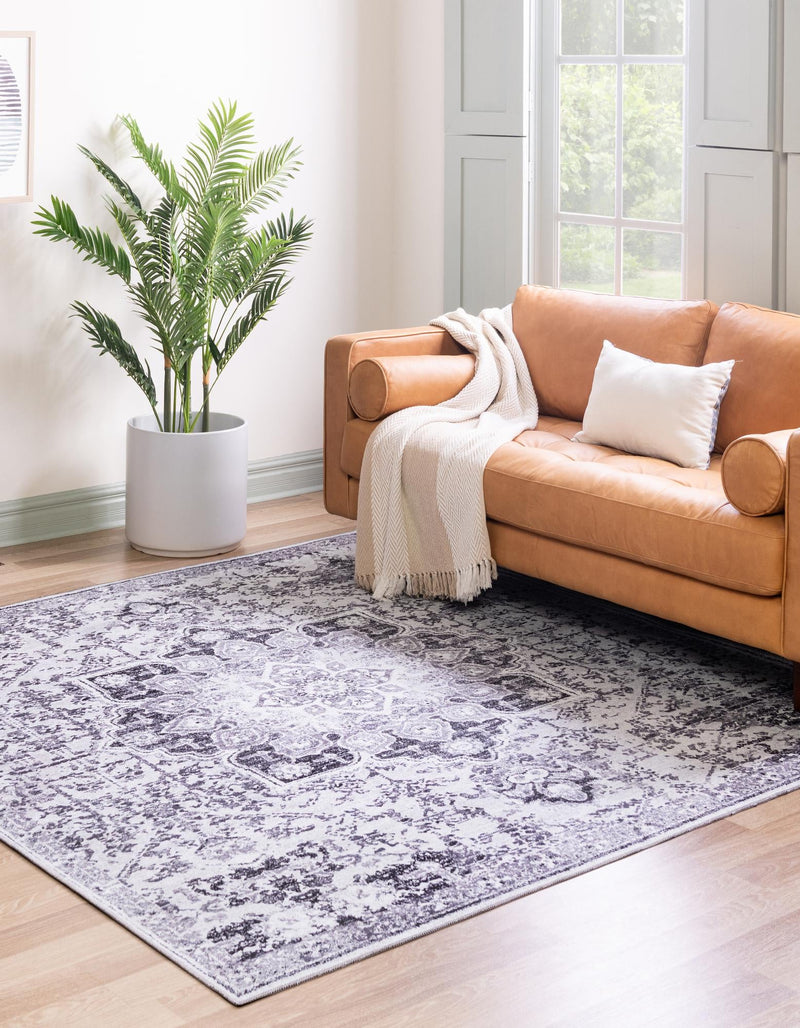 Baroque Era Collection Area Rug - Versailles (Light Gray) Square Light Gray lifestyle 13
