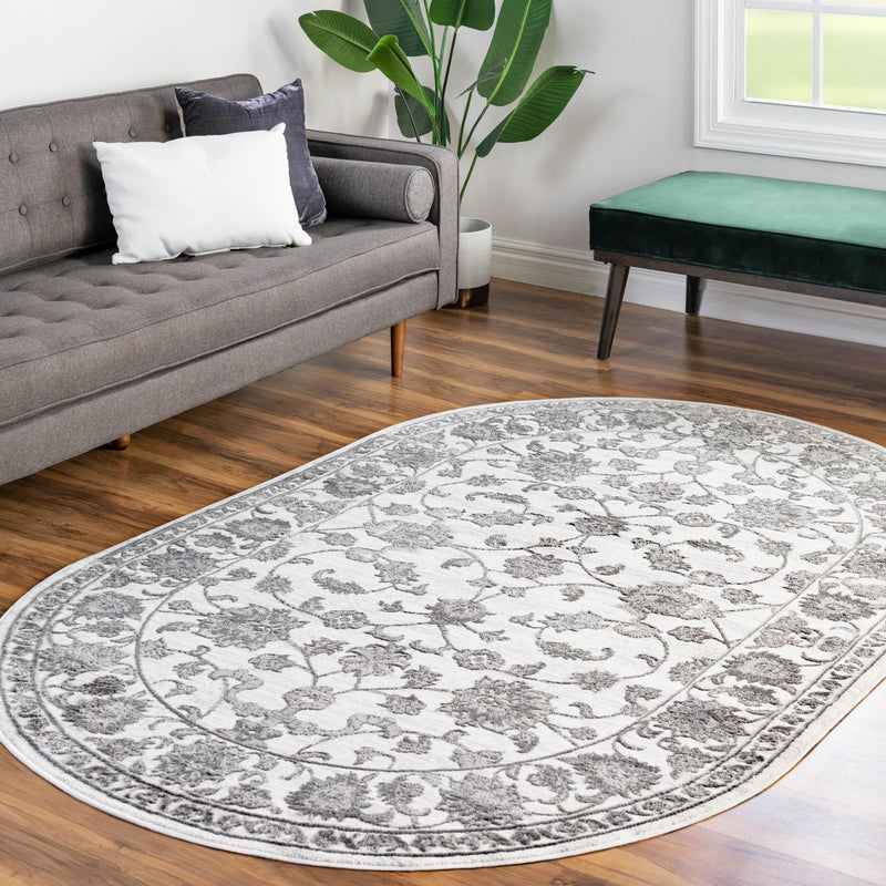 Charleston Elegance Collection Area Rug - Seaport (white Gray) Oval white Gray lifestyle 78