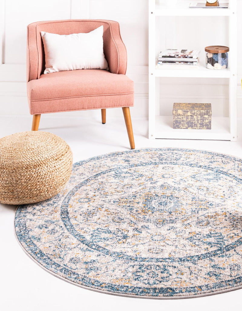 Seville Stripes Collection Area Rug - Cadiz (Light Gray) Round Light Gray lifestyle 8