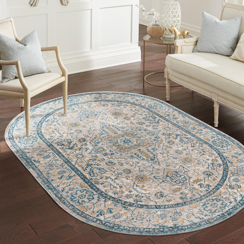 Seville Stripes Collection Area Rug - Cadiz (Light Gray) Oval Light Gray lifestyle 69