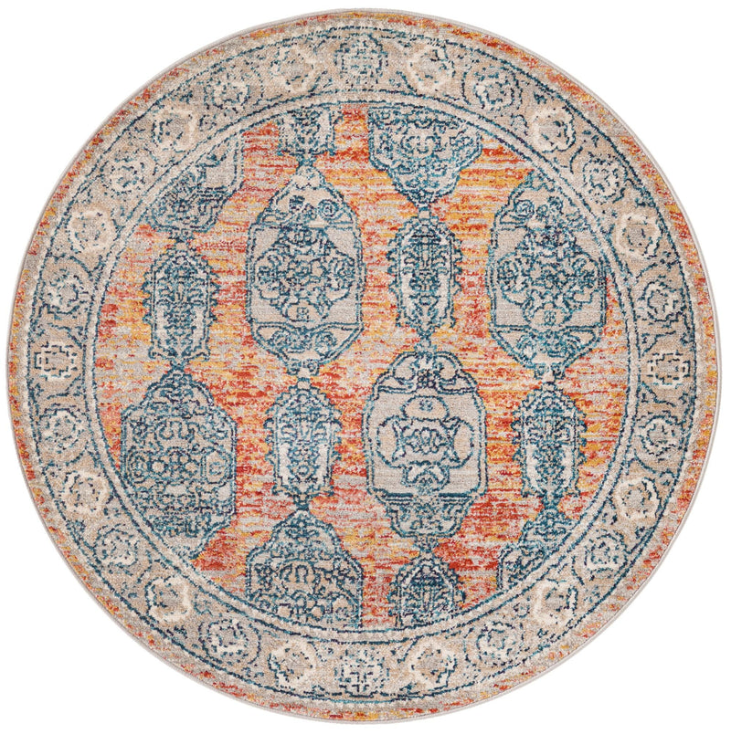 Seville Stripes Collection Area Rug - Granada (Brick Red) Round Brick Red lifestyle 2