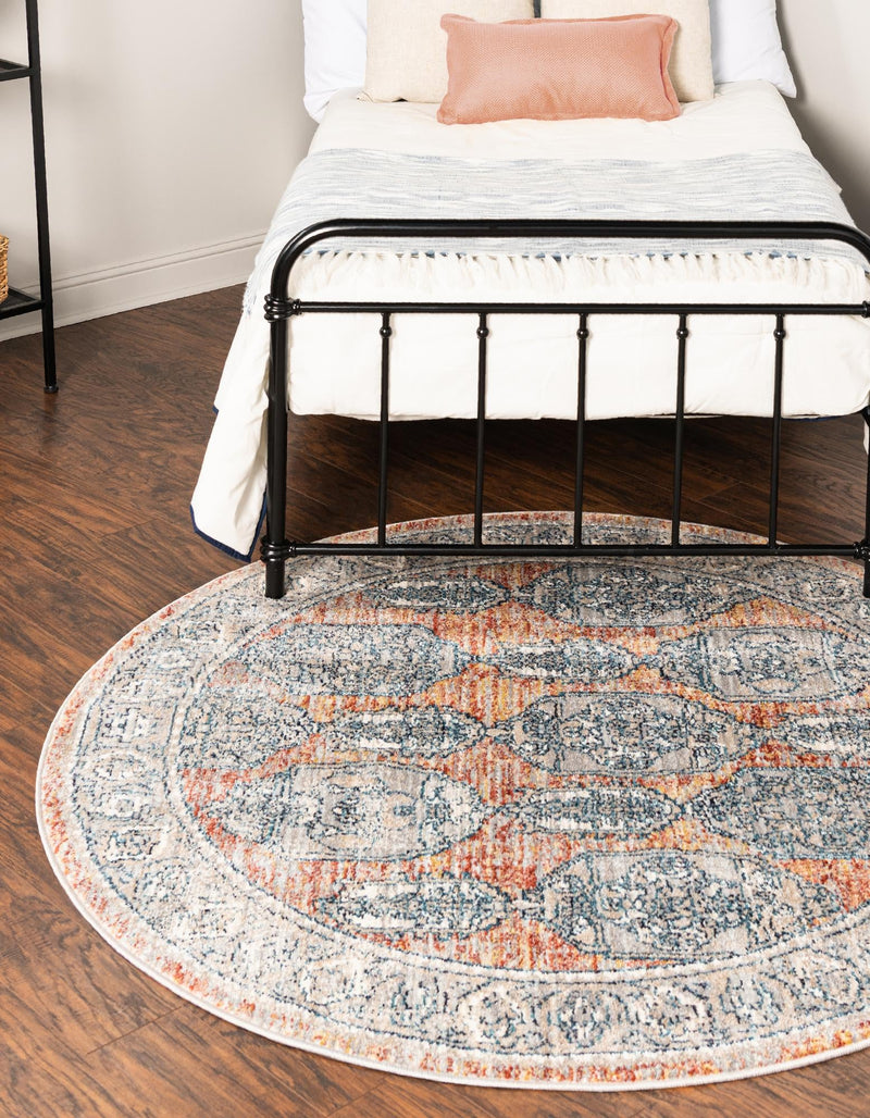 Seville Stripes Collection Area Rug - Granada (Brick Red) Round Brick Red lifestyle 7
