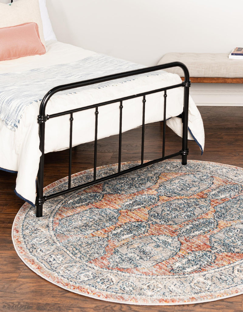 Seville Stripes Collection Area Rug - Granada (Brick Red) Round Brick Red lifestyle 12