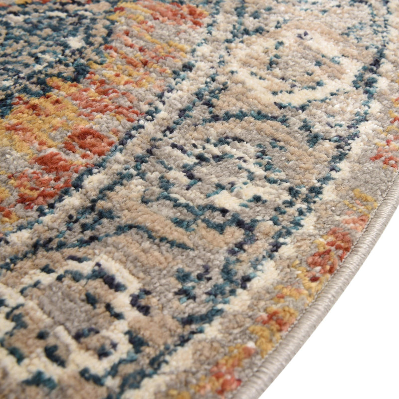 Seville Stripes Collection Area Rug - Granada (Brick Red) Round Brick Red lifestyle 27