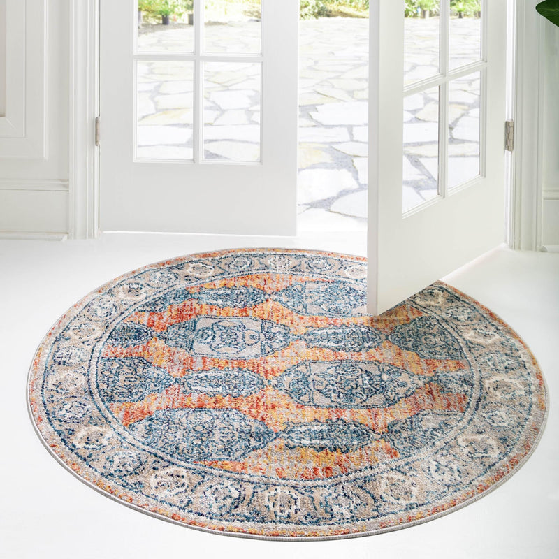 Seville Stripes Collection Area Rug - Granada (Brick Red) Round Brick Red lifestyle 67