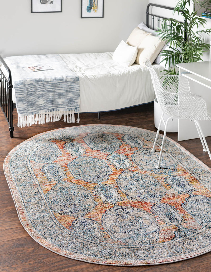 Seville Stripes Collection Area Rug - Granada (Brick Red) Oval Brick Red lifestyle 9