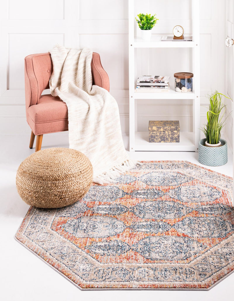 Seville Stripes Collection Area Rug - Granada (Brick Red) Octagon Brick Red lifestyle 10