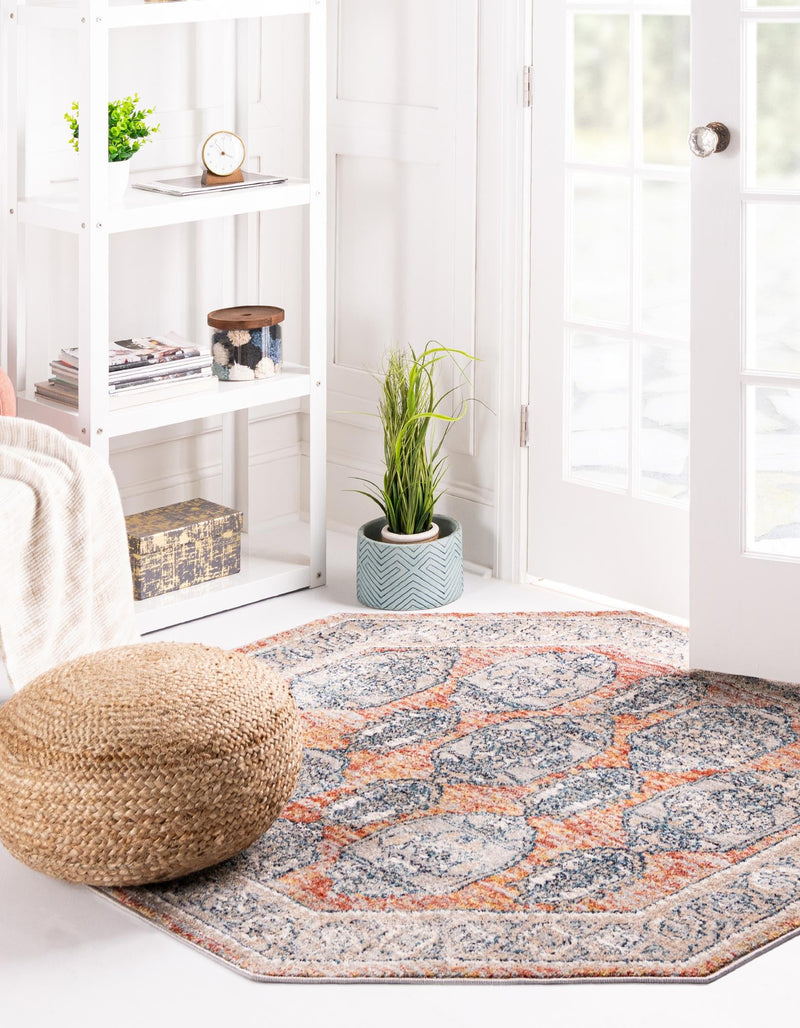 Seville Stripes Collection Area Rug - Granada (Brick Red) Octagon Brick Red lifestyle 15