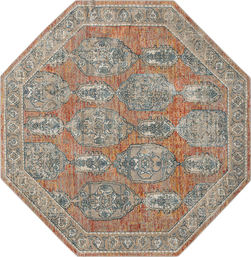 Seville Stripes Collection Area Rug - Granada (Brick Red) Octagon Brick Red lifestyle 5