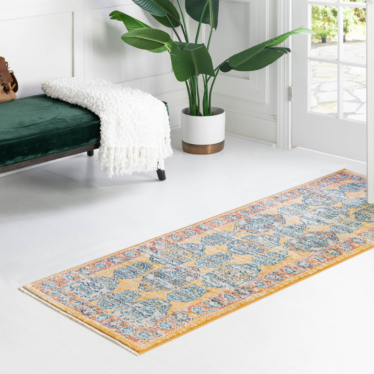 Seville Stripes Collection Area Rug - Granada (Yellow) Runner Yellow lifestyle 68