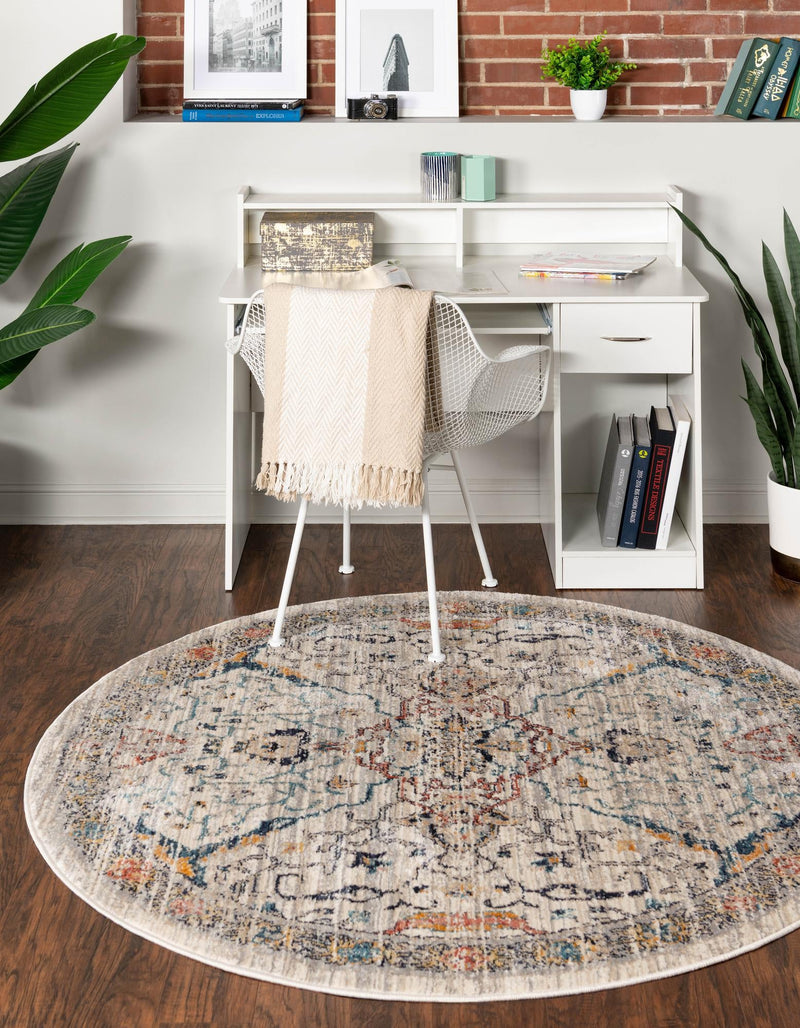 Seville Stripes Collection Area Rug - Malaga (Ivory) Round Ivory lifestyle 7