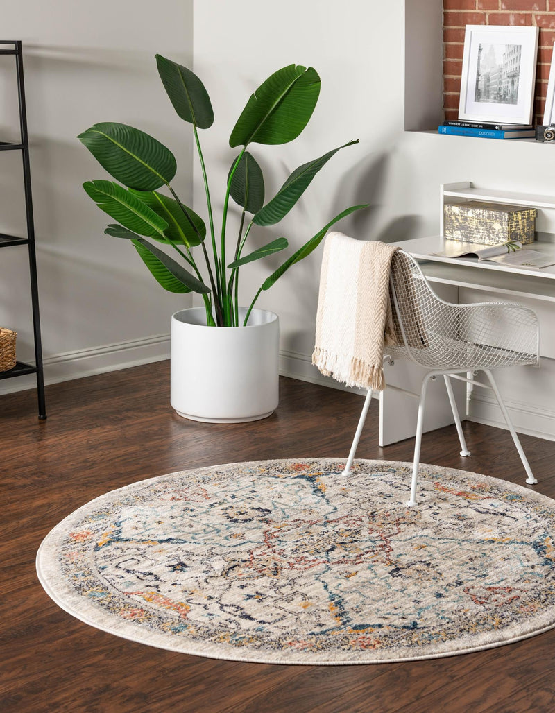Seville Stripes Collection Area Rug - Malaga (Ivory) Round Ivory lifestyle 12