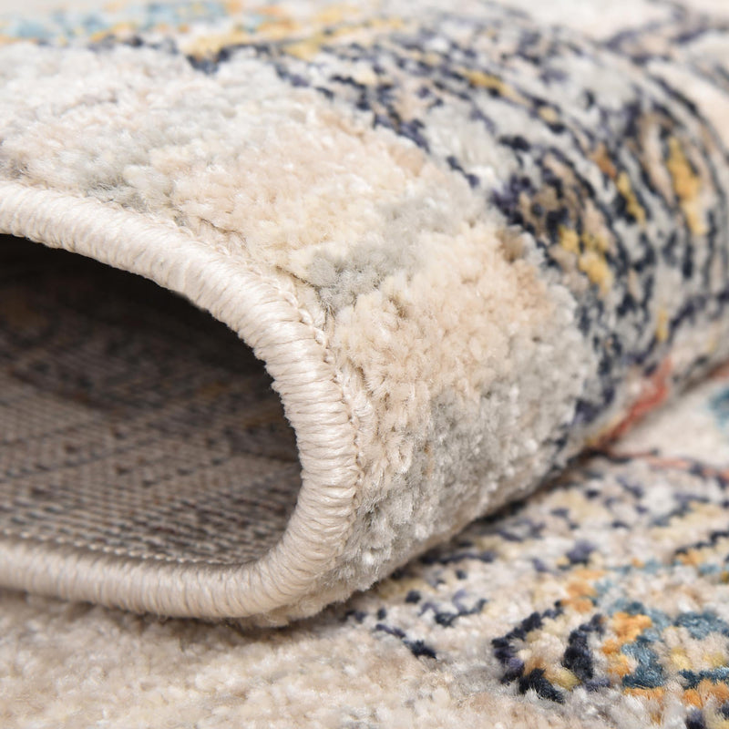 Seville Stripes Collection Area Rug - Malaga (Ivory) Round Ivory lifestyle 22
