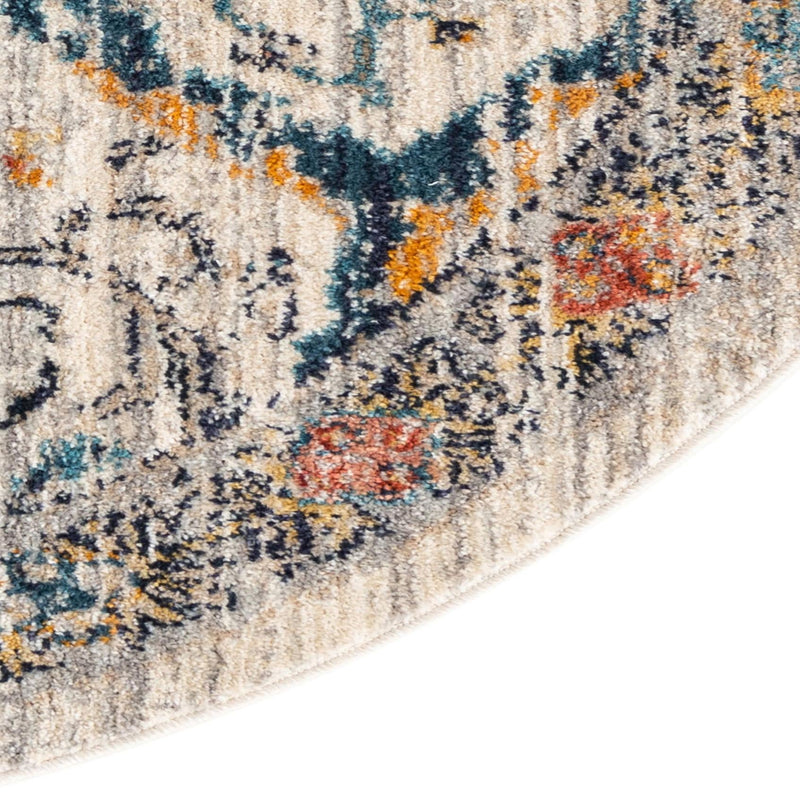 Seville Stripes Collection Area Rug - Malaga (Ivory) Round Ivory lifestyle 27