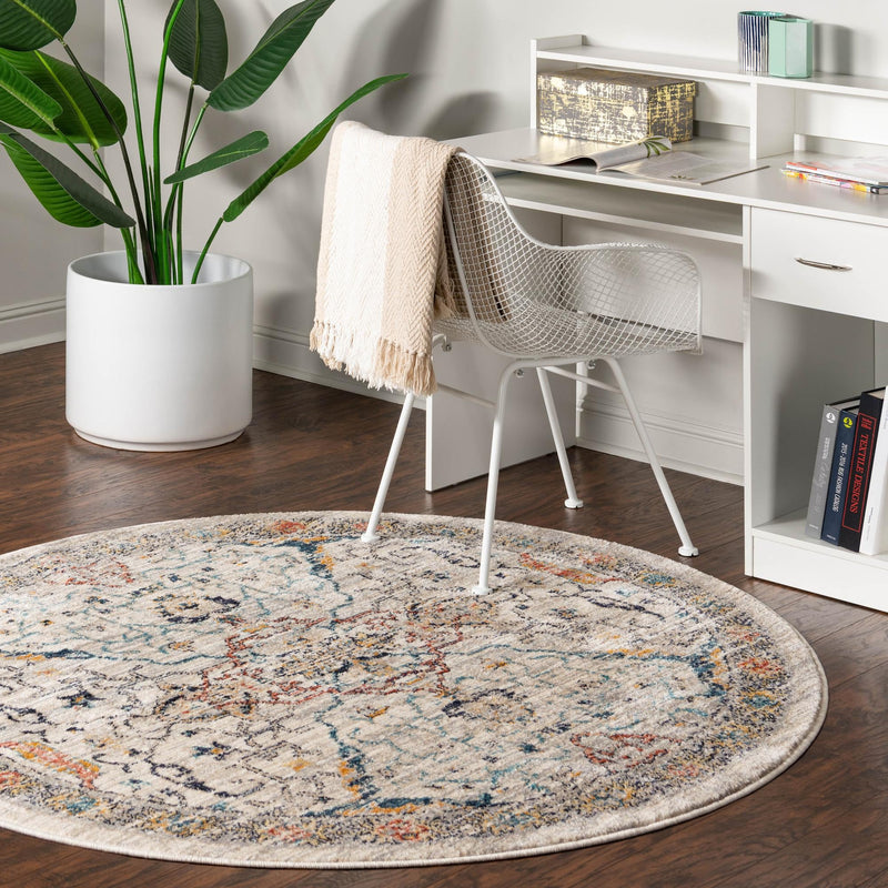 Seville Stripes Collection Area Rug - Malaga (Ivory) Round Ivory lifestyle 71