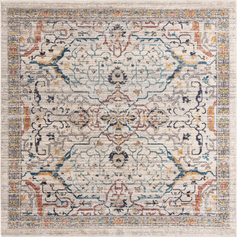 Seville Stripes Collection Area Rug - Malaga (Ivory) Square Ivory lifestyle 3