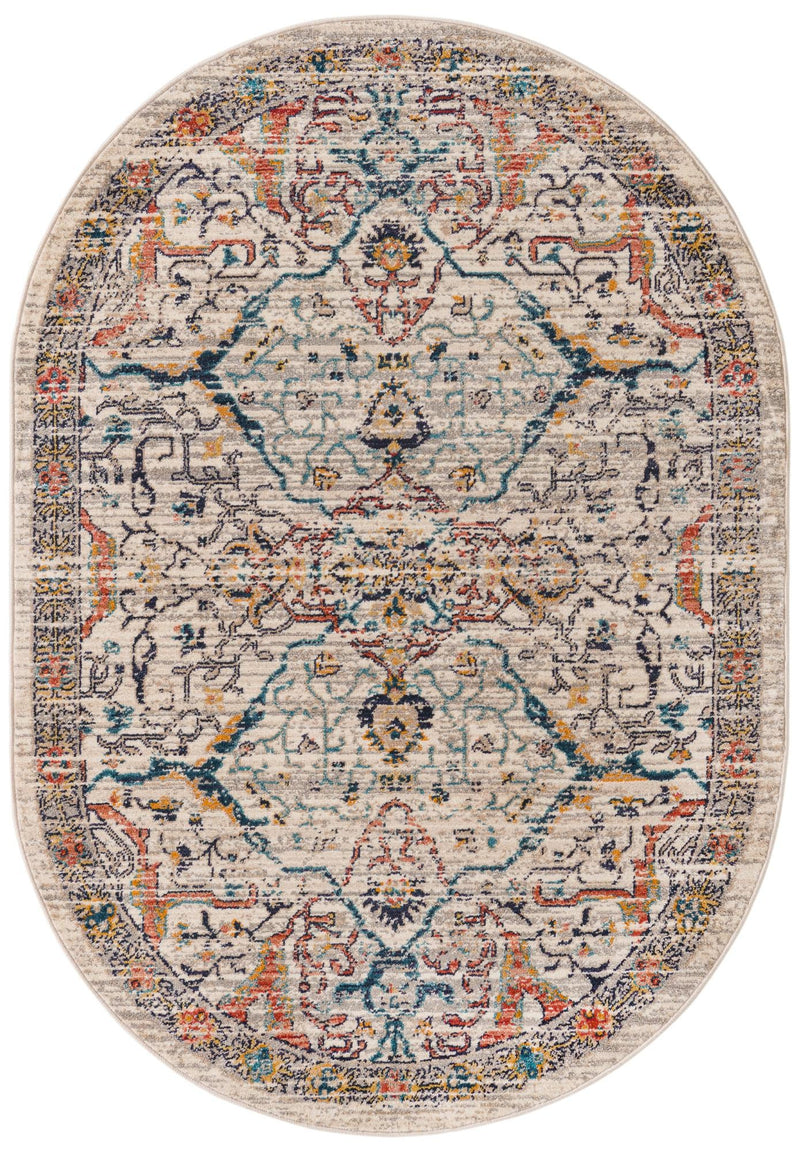 Seville Stripes Collection Area Rug - Malaga (Ivory) Oval Ivory lifestyle 4