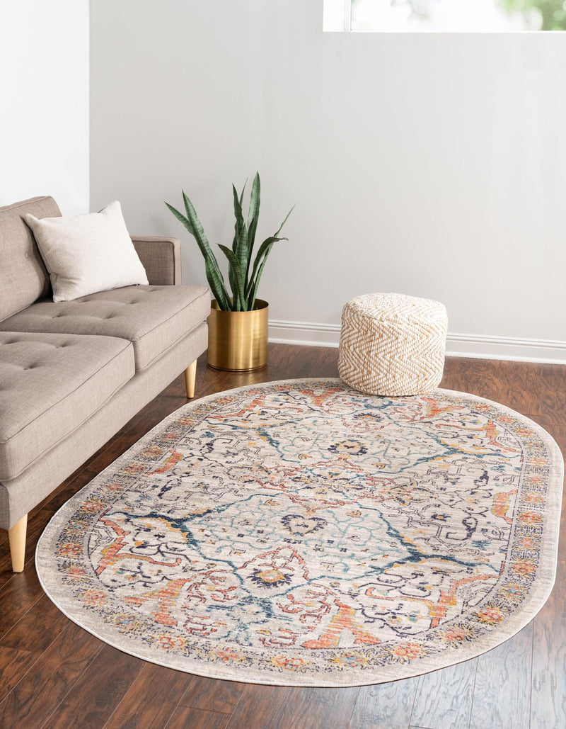 Seville Stripes Collection Area Rug - Malaga (Ivory) Oval Ivory lifestyle 9