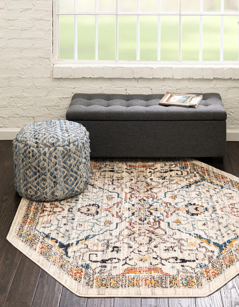 Seville Stripes Collection Area Rug - Malaga (Ivory) Octagon Ivory lifestyle 10