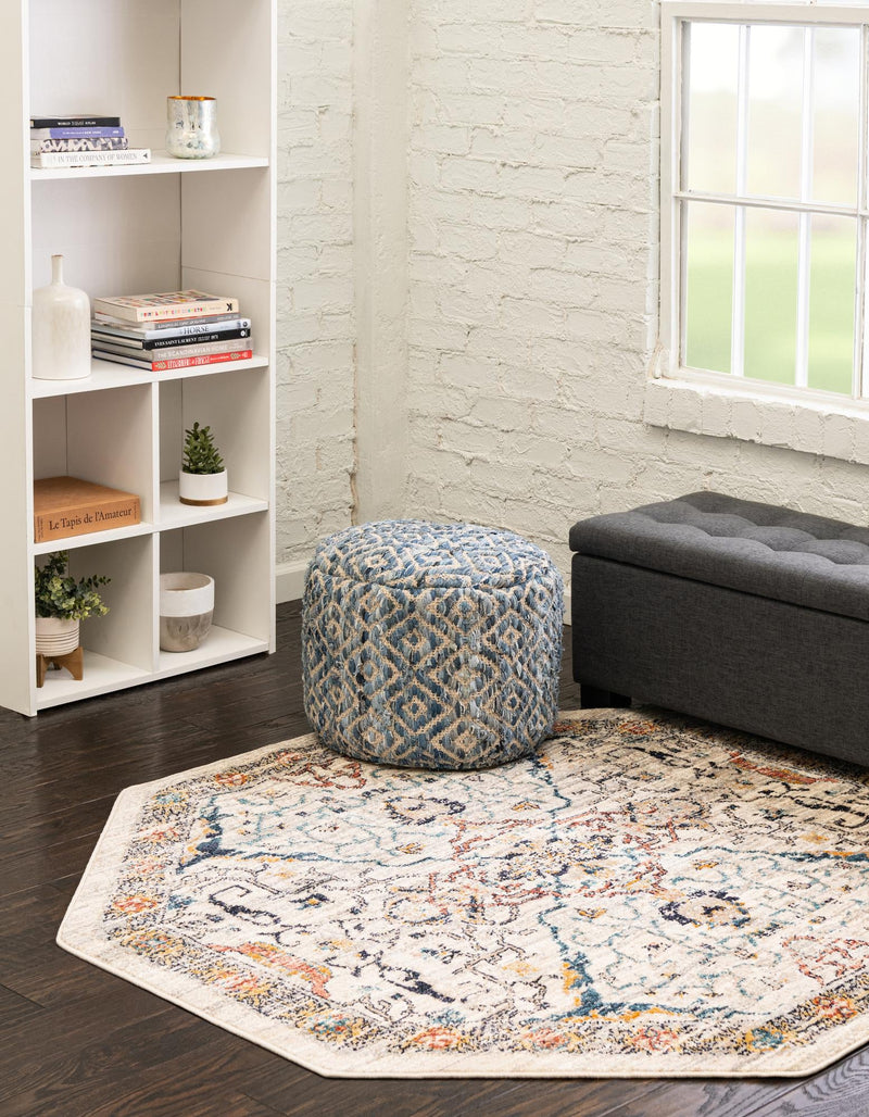Seville Stripes Collection Area Rug - Malaga (Ivory) Octagon Ivory lifestyle 15