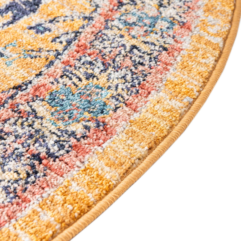 Seville Stripes Collection Area Rug - Malaga (Yellow) Round Yellow lifestyle 27