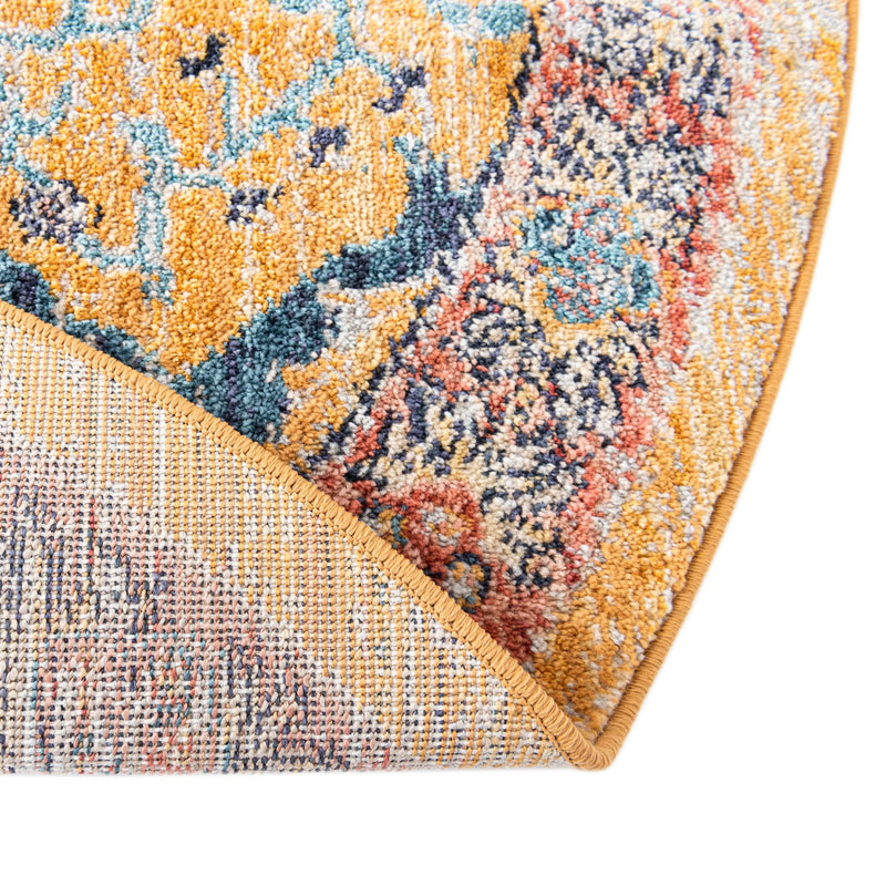 Seville Stripes Collection Area Rug - Malaga (Yellow) Round Yellow lifestyle 37