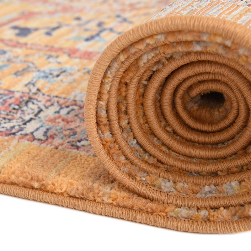 Seville Stripes Collection Area Rug - Malaga (Yellow) Round Yellow lifestyle 52