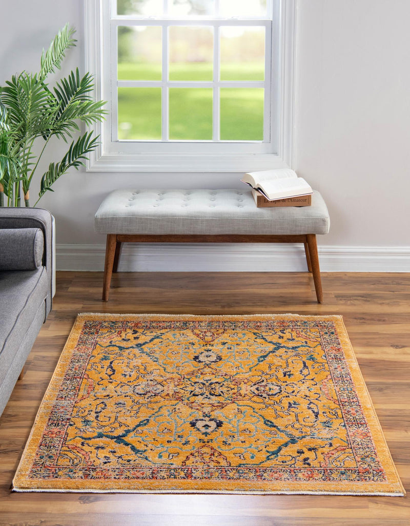 Seville Stripes Collection Area Rug - Malaga (Yellow) Square Yellow lifestyle 7