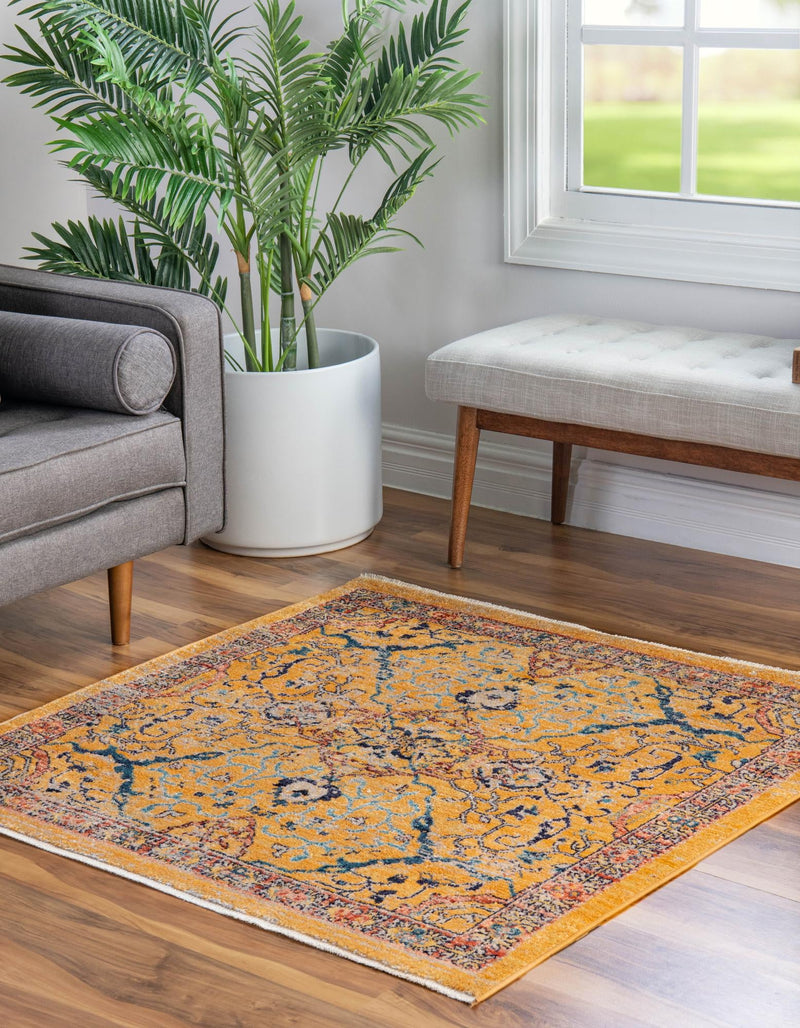 Seville Stripes Collection Area Rug - Malaga (Yellow) Square Yellow lifestyle 13