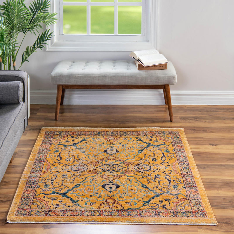 Seville Stripes Collection Area Rug - Malaga (Yellow) Square Yellow lifestyle 67