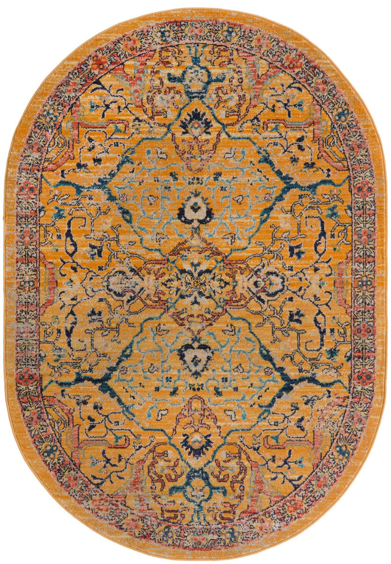 Seville Stripes Collection Area Rug - Malaga (Yellow) Oval Yellow lifestyle 4