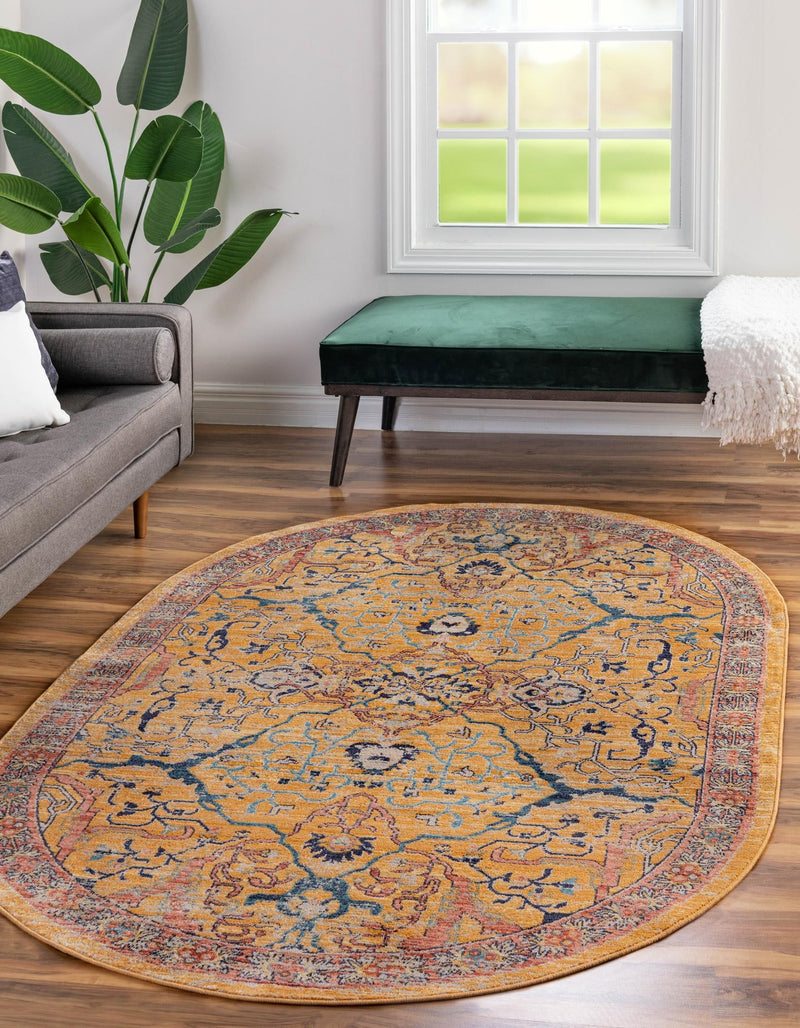 Seville Stripes Collection Area Rug - Malaga (Yellow) Oval Yellow lifestyle 9