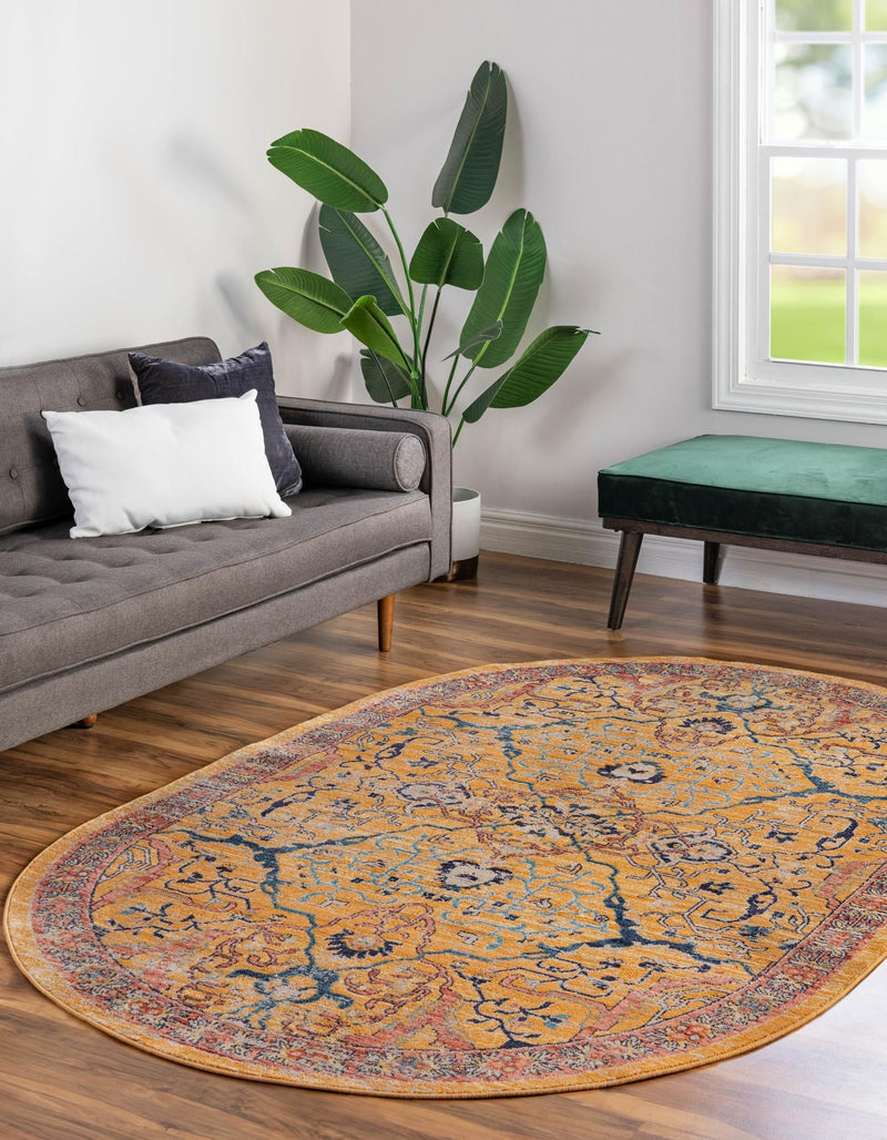 Seville Stripes Collection Area Rug - Malaga (Yellow) Oval Yellow lifestyle 14