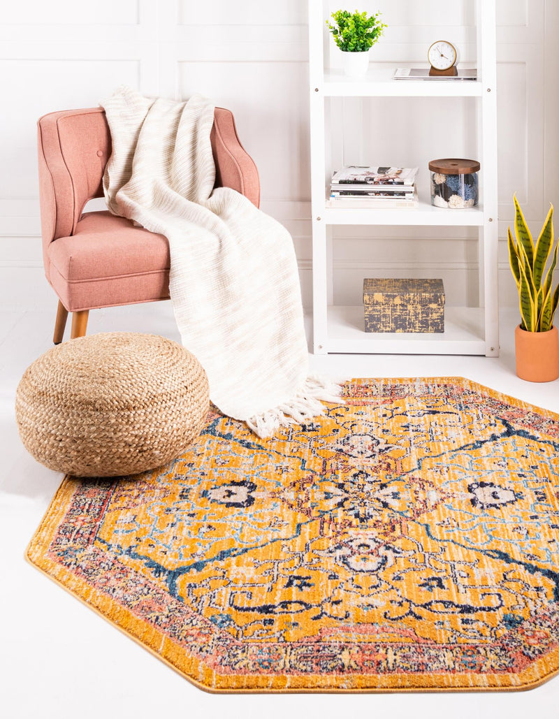 Seville Stripes Collection Area Rug - Malaga (Yellow) Octagon Yellow lifestyle 10