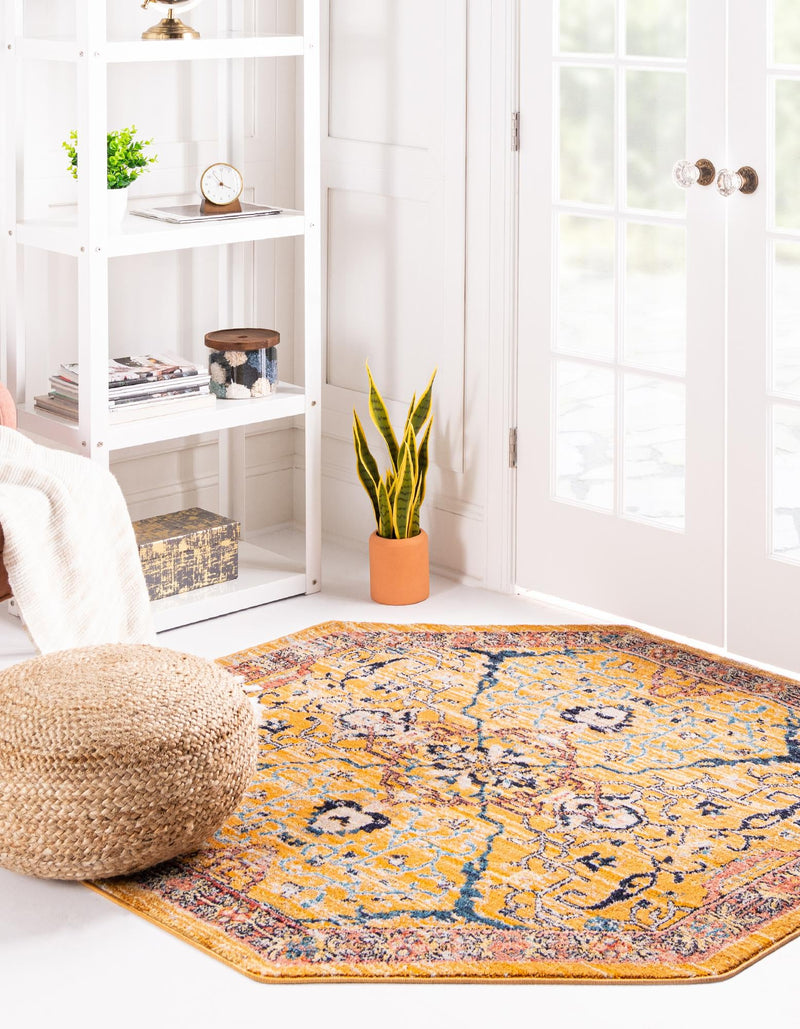 Seville Stripes Collection Area Rug - Malaga (Yellow) Octagon Yellow lifestyle 15