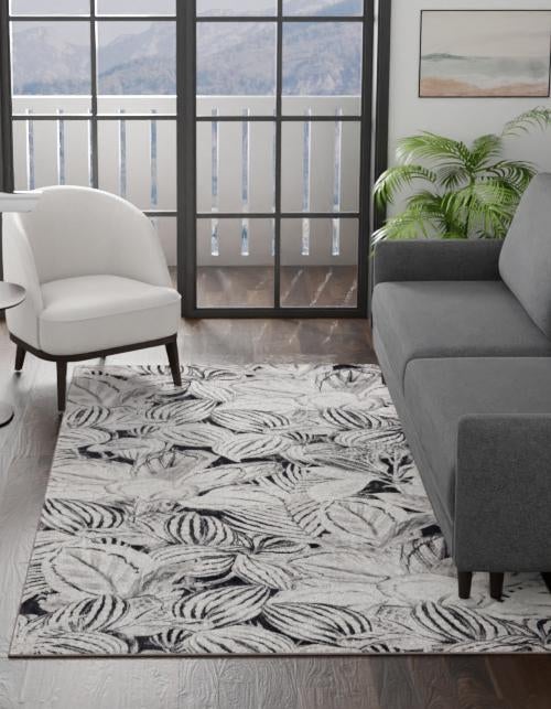 Meadow Breeze Collection Area Rug - Bluebell Rectangle Charcoal lifestyle 4