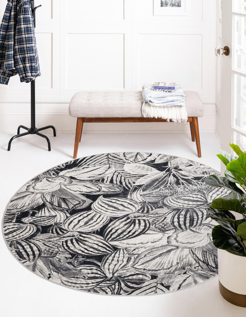 Meadow Breeze Collection Area Rug - Bluebell Round Charcoal lifestyle 55