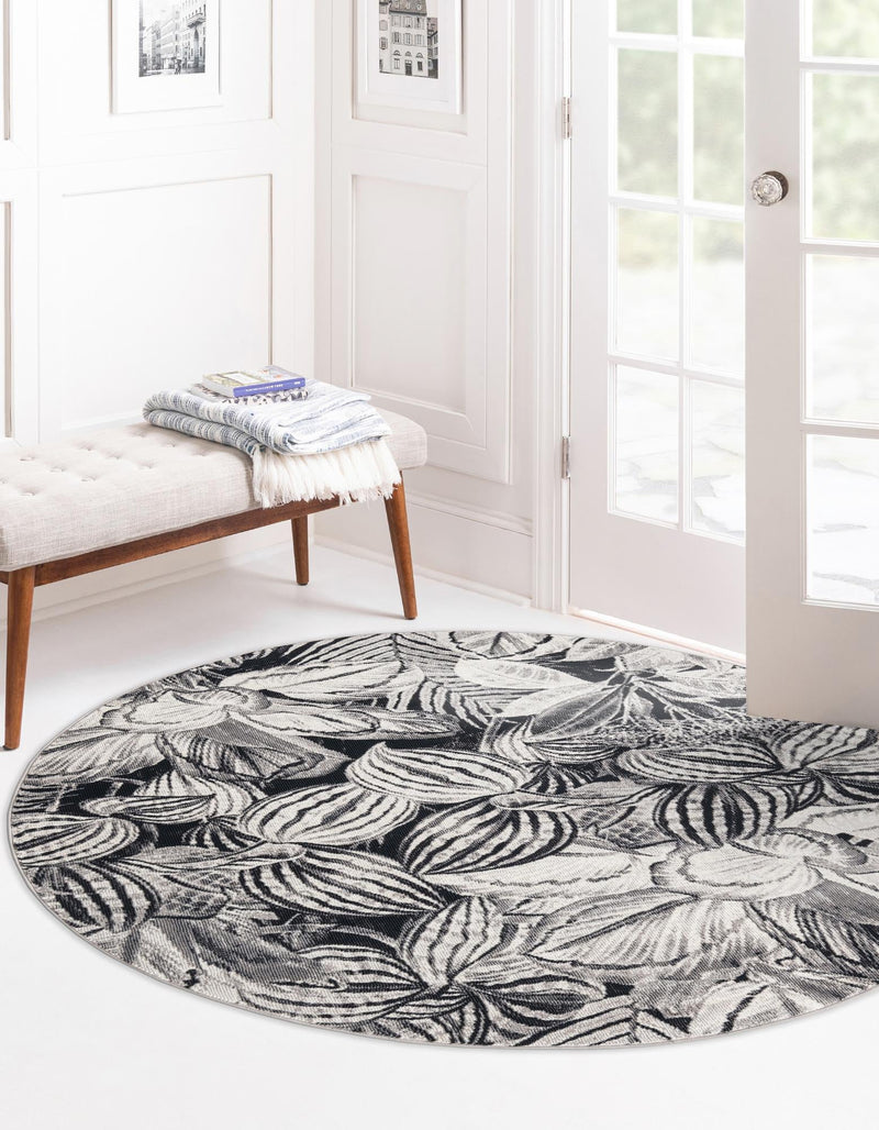 Meadow Breeze Collection Area Rug - Bluebell Round Charcoal lifestyle 75
