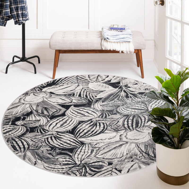 Meadow Breeze Collection Area Rug - Bluebell Round Charcoal lifestyle 111