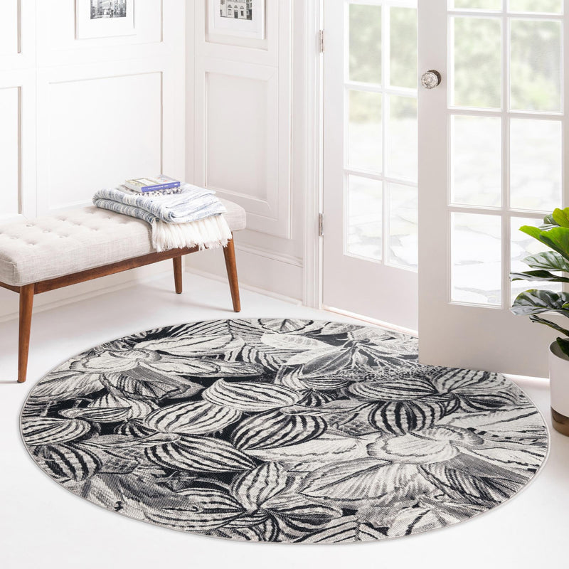 Meadow Breeze Collection Area Rug - Bluebell Round Charcoal lifestyle 131