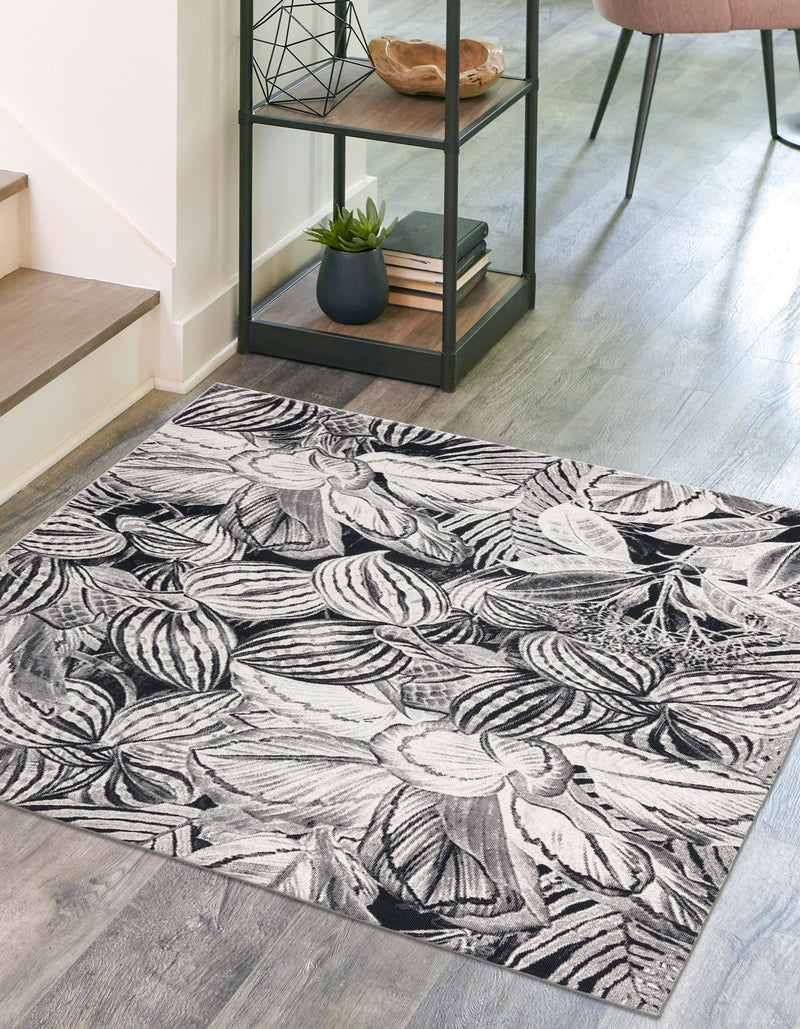 Meadow Breeze Collection Area Rug - Bluebell Square Charcoal lifestyle 40