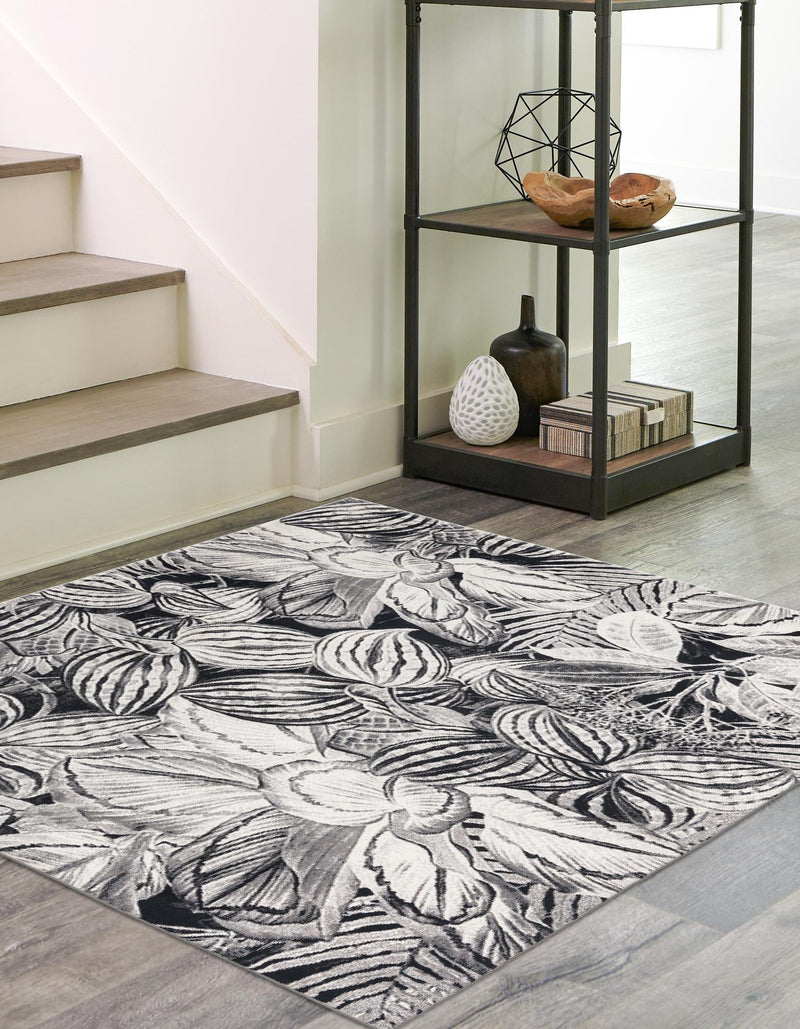 Meadow Breeze Collection Area Rug - Bluebell Square Charcoal lifestyle 51