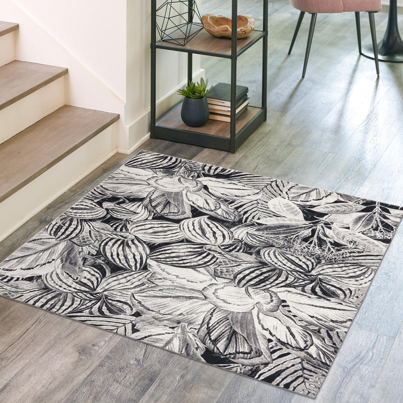 Meadow Breeze Collection Area Rug - Bluebell Square Charcoal lifestyle 117