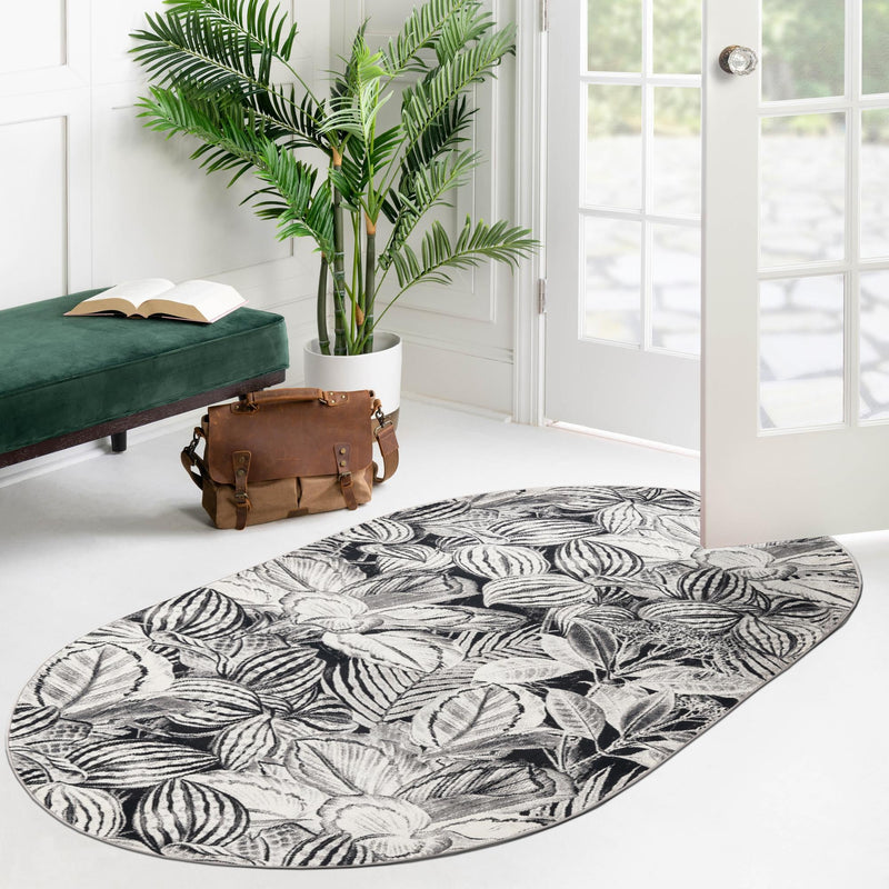 Meadow Breeze Collection Area Rug - Bluebell Oval Charcoal lifestyle 129