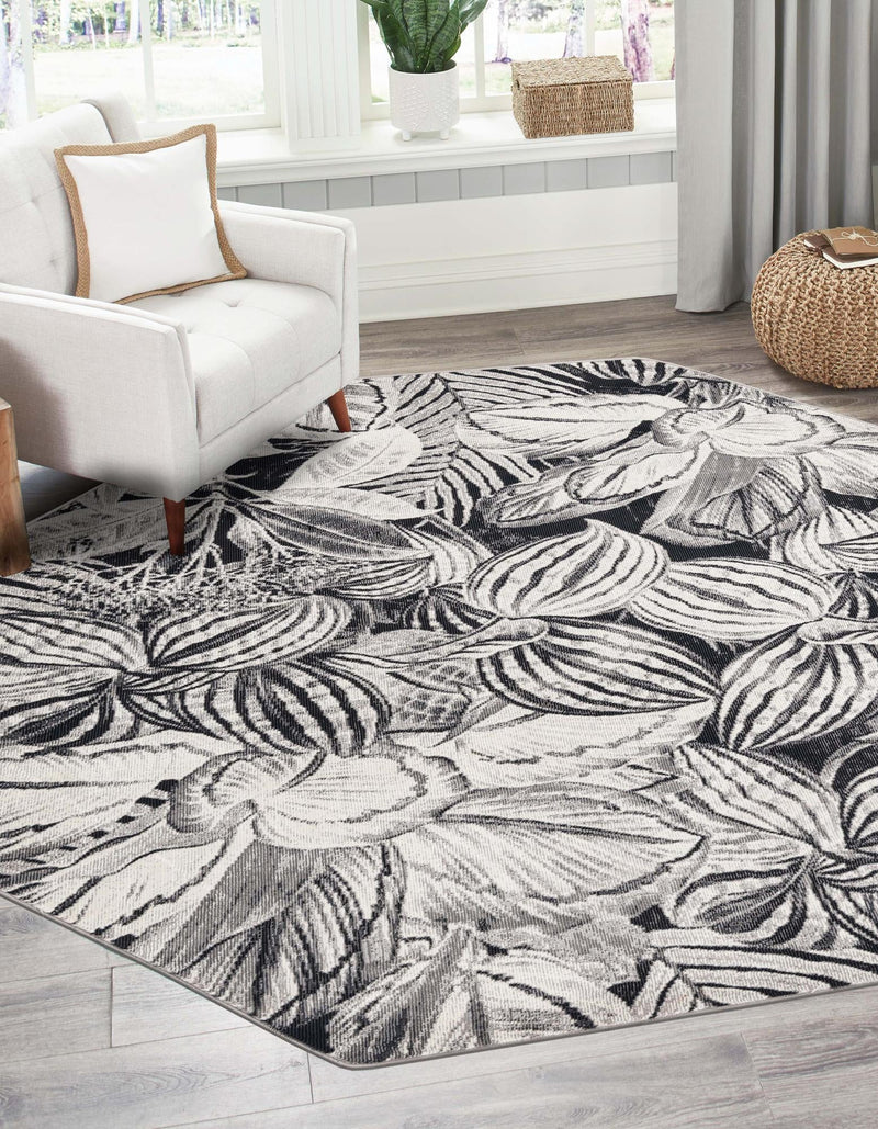 Meadow Breeze Collection Area Rug - Bluebell Octagon Charcoal lifestyle 56