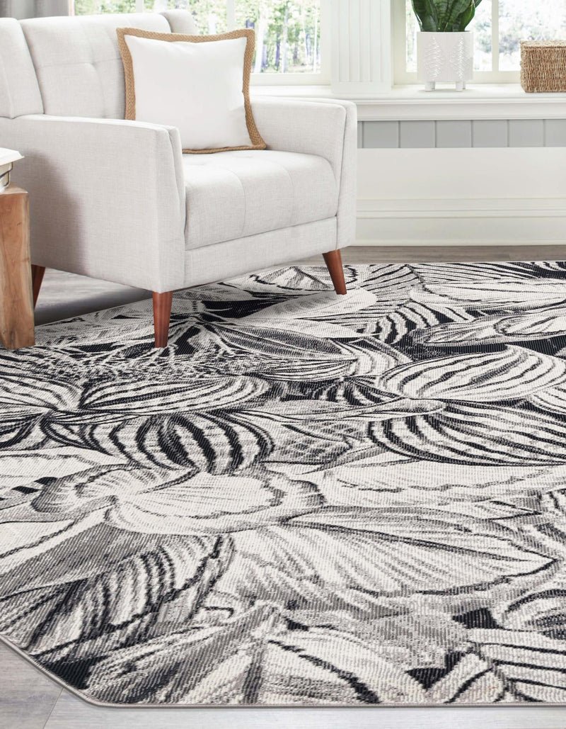 Meadow Breeze Collection Area Rug - Bluebell Octagon Charcoal lifestyle 76