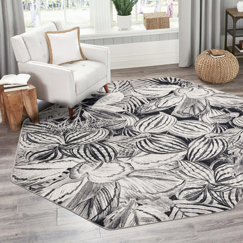 Meadow Breeze Collection Area Rug - Bluebell Octagon Charcoal lifestyle 112
