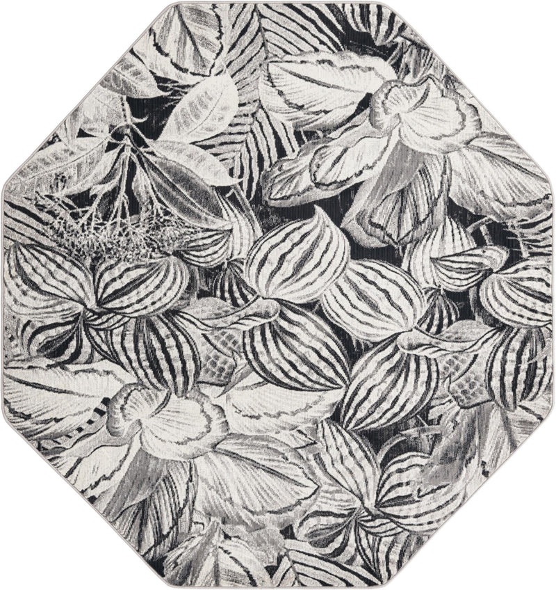 Meadow Breeze Collection Area Rug - Bluebell Octagon Charcoal lifestyle 44