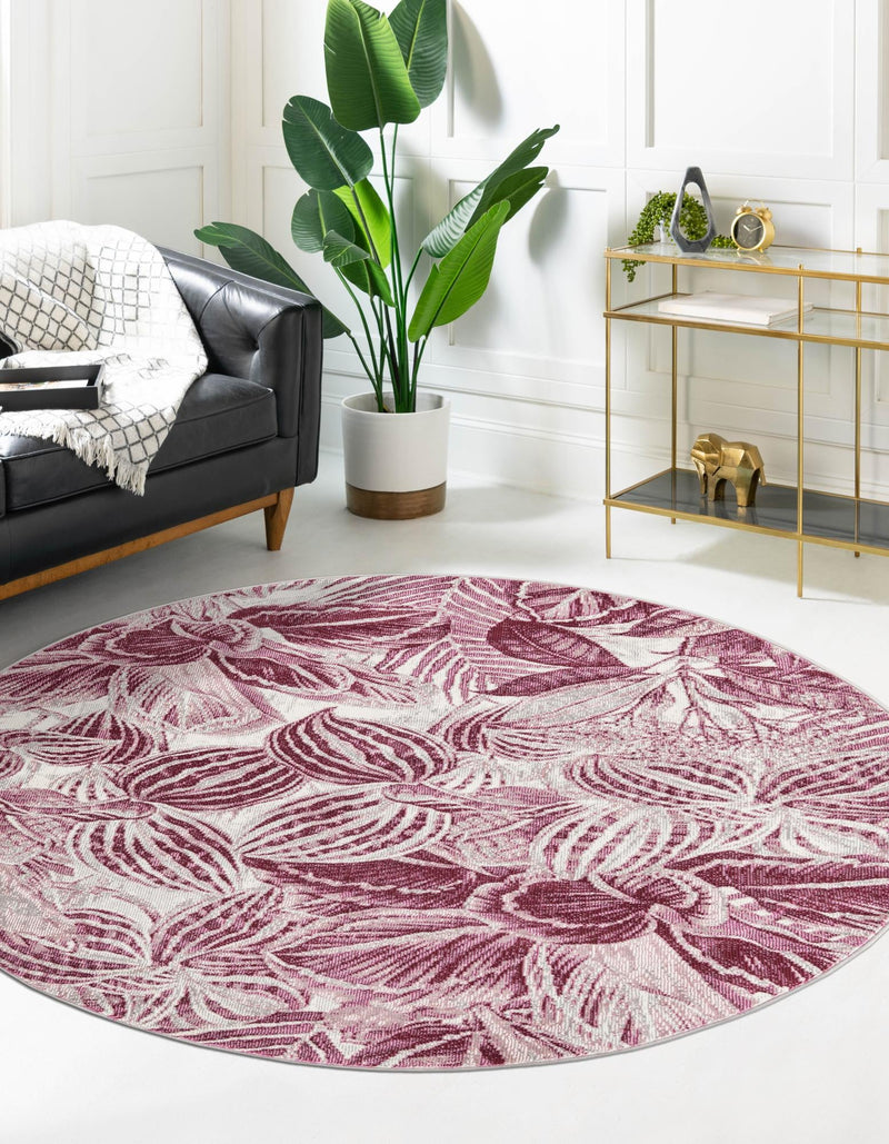 Meadow Breeze Collection Area Rug - Bluebell Round Fuchsia lifestyle 53