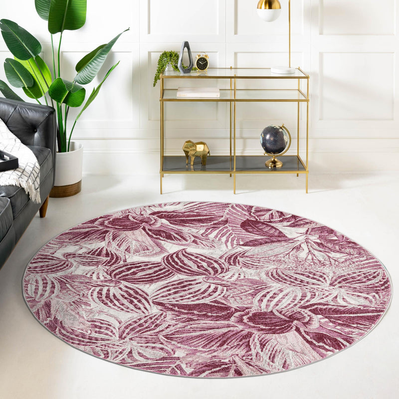 Meadow Breeze Collection Area Rug - Bluebell Round Fuchsia lifestyle 119